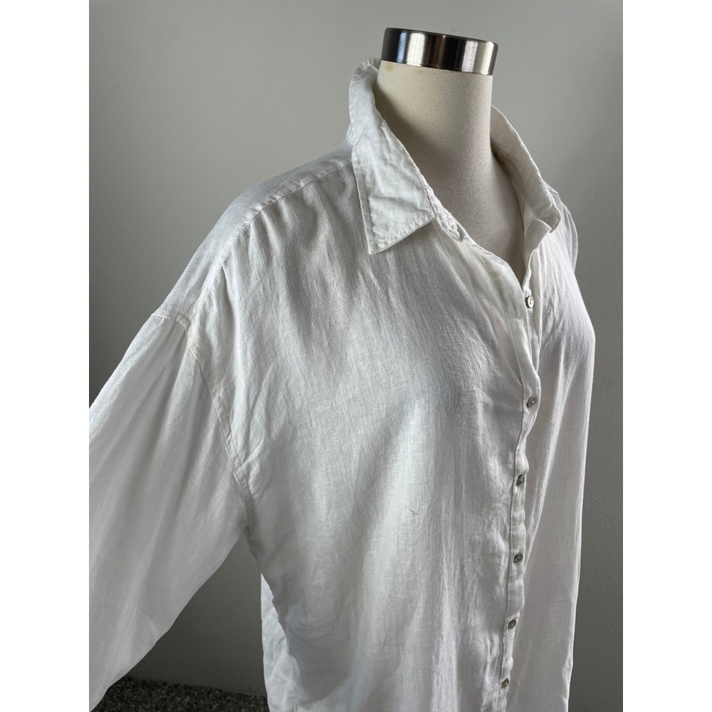 Tahari Womens XL White Linen Blend Button Up Shirt 3/4 Sleeve Blouse Tunic Top - Picture 2 of 8